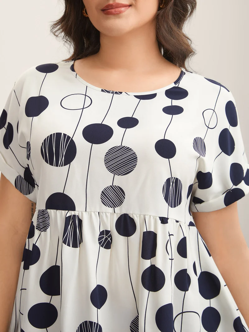 Polka Dots Print Dolman Sleeve Babydoll Top