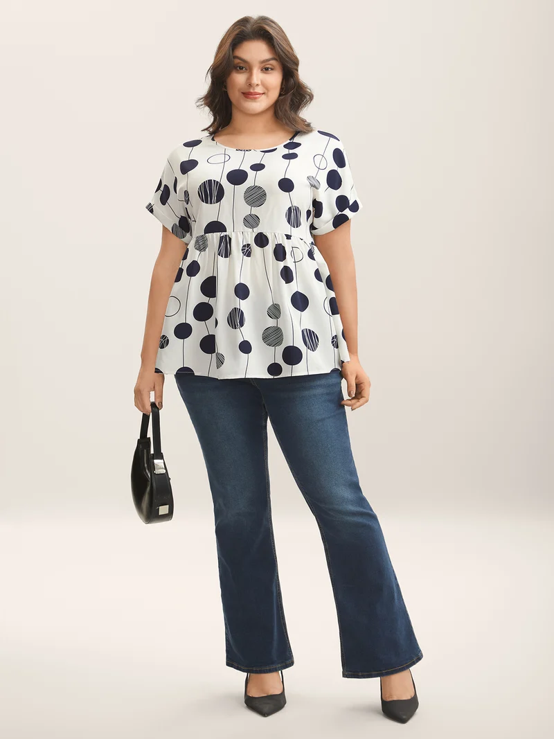 Polka Dots Print Dolman Sleeve Babydoll Top