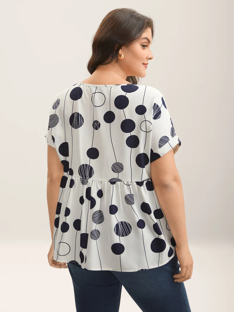 Polka Dots Print Dolman Sleeve Babydoll Top