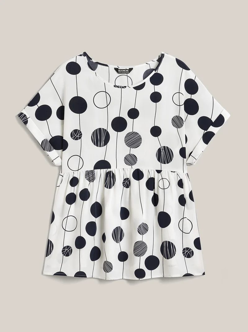 Polka Dots Print Dolman Sleeve Babydoll Top