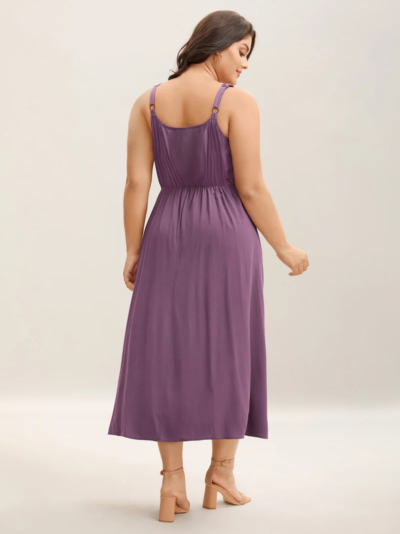 Woven Crochet Floral Neckline Midi Dress
