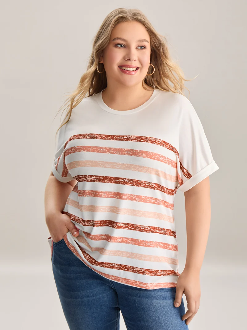 Colorful Stripes Stretchy Crewneck T-Shirt