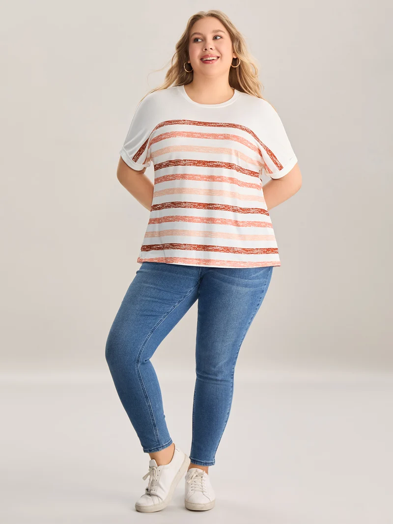 Colorful Stripes Stretchy Crewneck T-Shirt