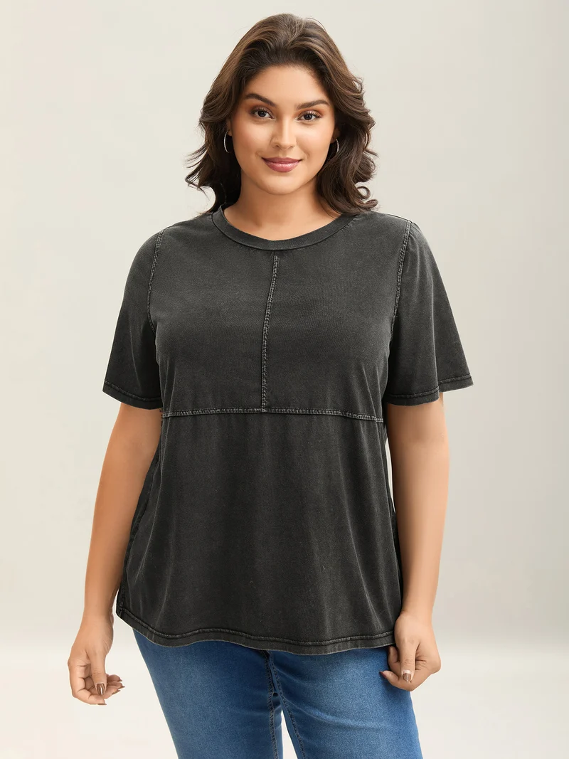 Crew Neck Vintage Plain T-Shirt