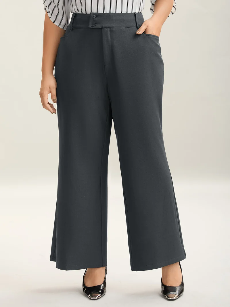 Overlap Waist Buckles Classic Bootcut Pants