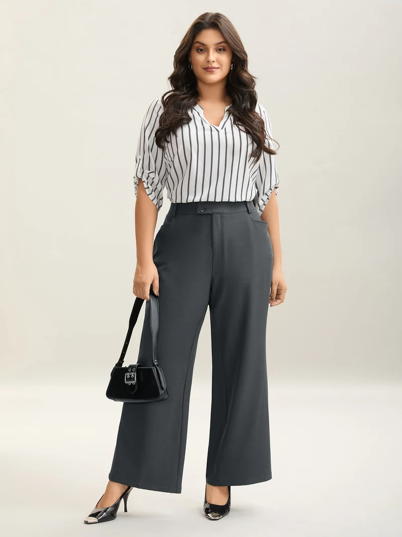 Overlap Waist Buckles Classic Bootcut Pants