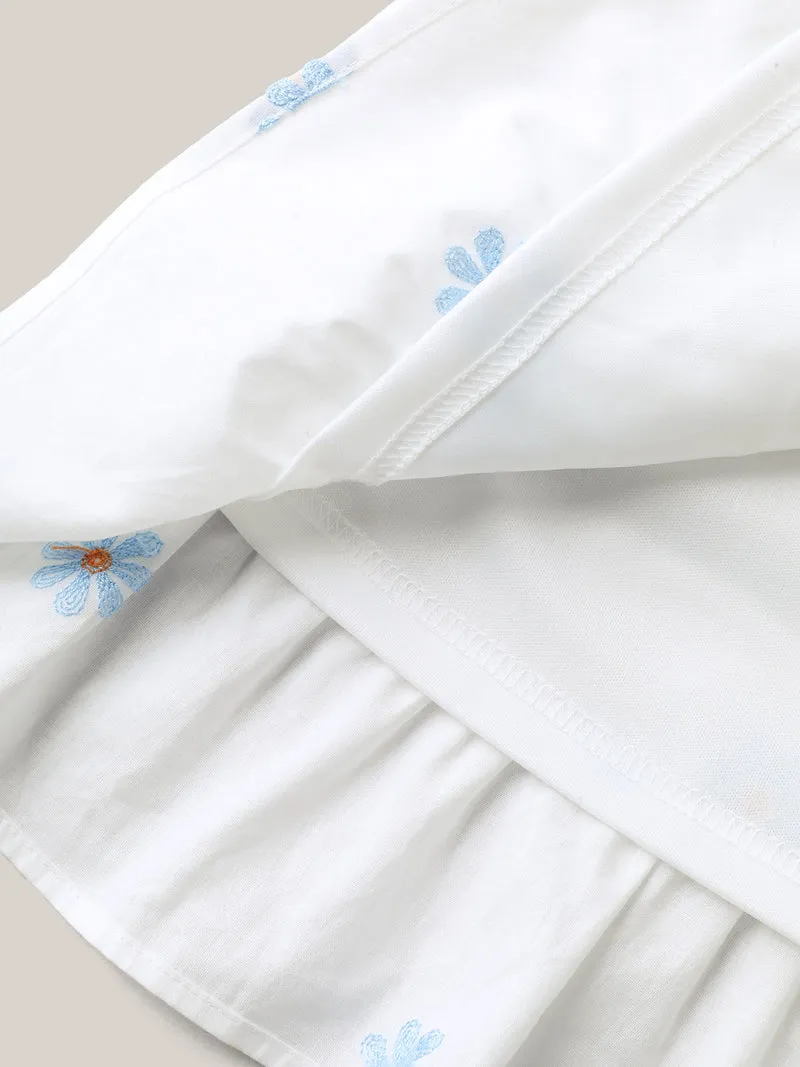 Floral Embroidered Ruffled Hem Doll Shirt