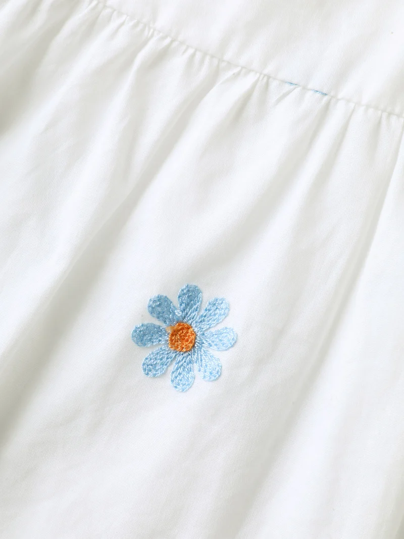 Floral Embroidered Ruffled Hem Doll Shirt