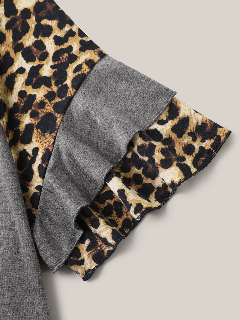 Leopard Print Color Contrast Crewneck T-Shirt