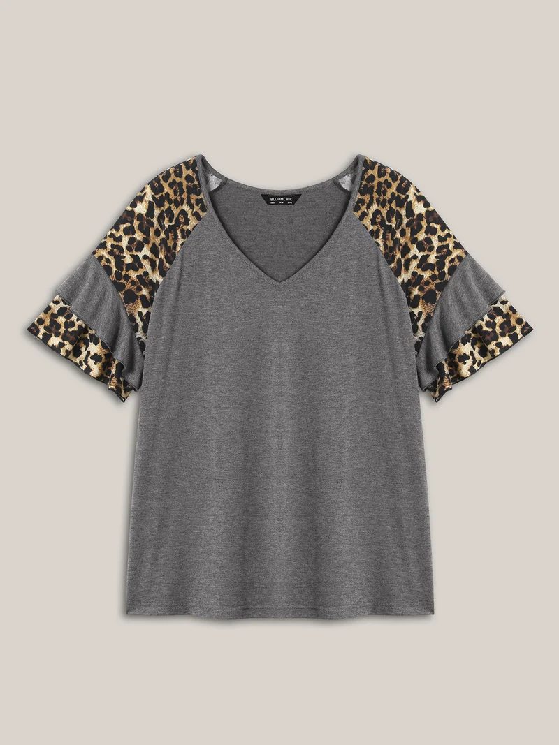 Leopard Print Color Contrast Crewneck T-Shirt