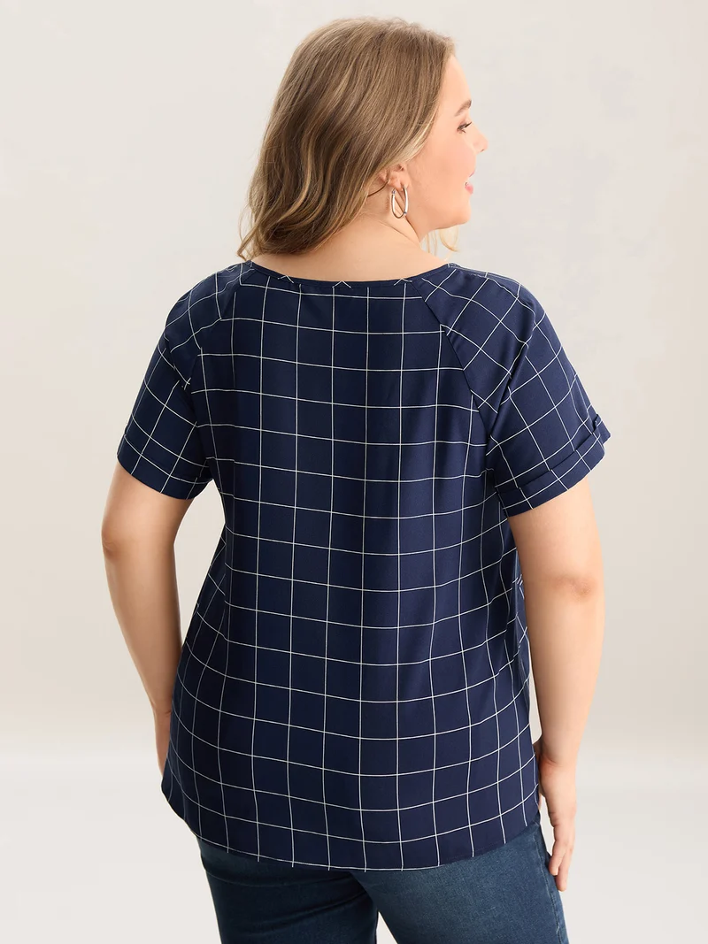 Checkered Print Neck Tie Blouse