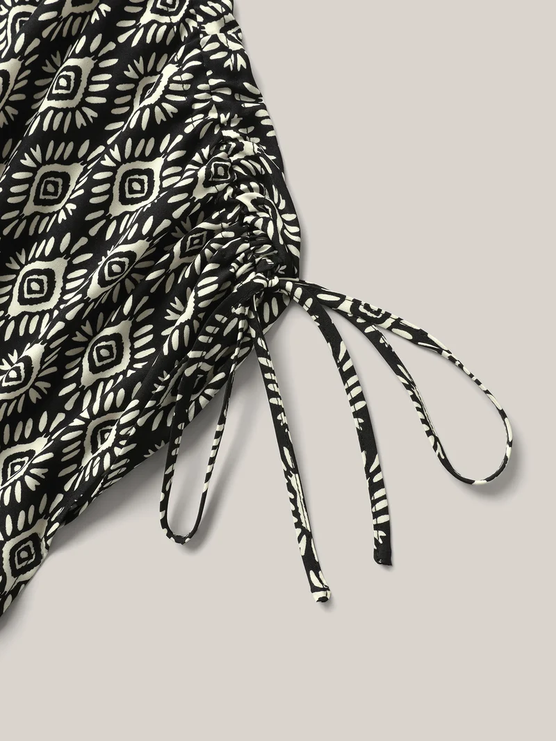 Boho Print Drawstring Sleeve Blouse