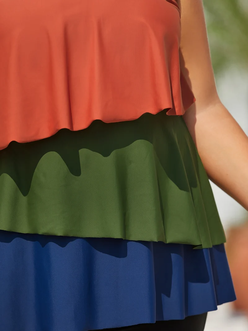 Color Block Asymmetrical Hem Swim Top