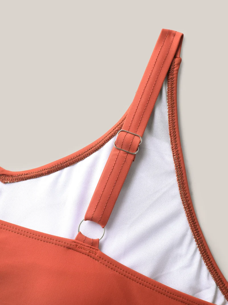 Color Block Asymmetrical Hem Swim Top