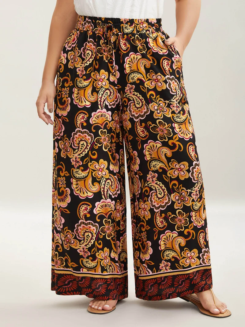 Paisley Print Drawstring Flowy Pants