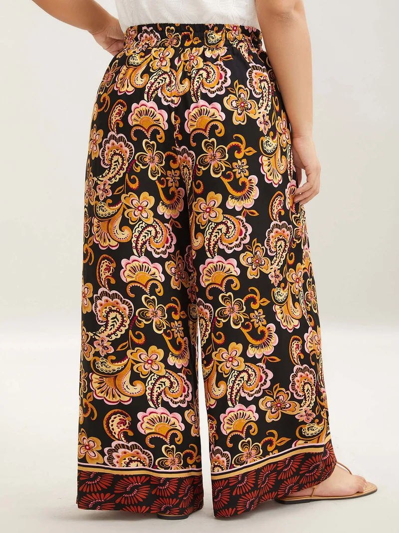 Paisley Print Drawstring Flowy Pants