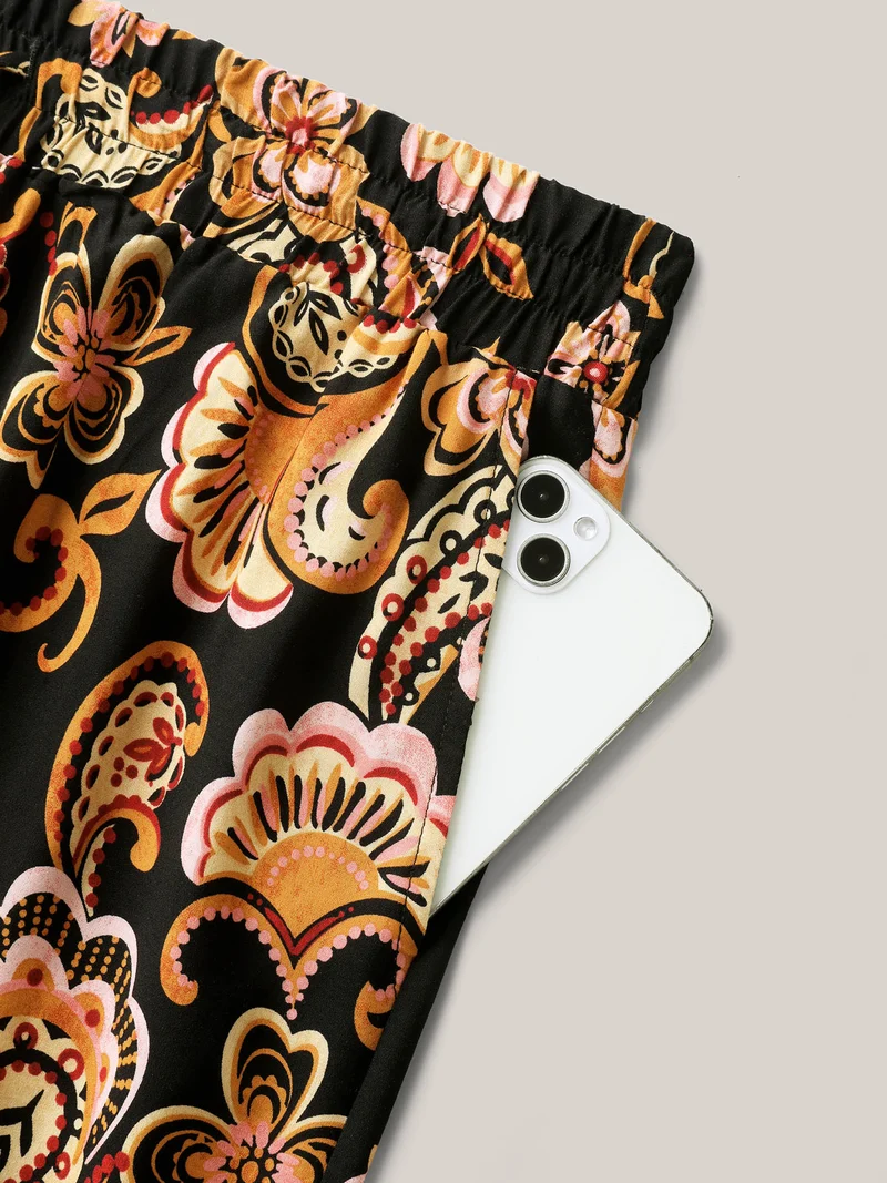 Paisley Print Drawstring Flowy Pants
