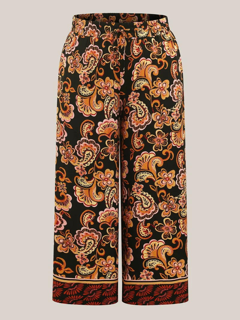 Paisley Print Drawstring Flowy Pants