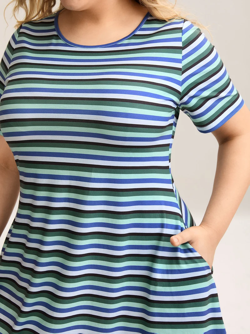 Stretchy Striped Slit Pocket Sleep Dress