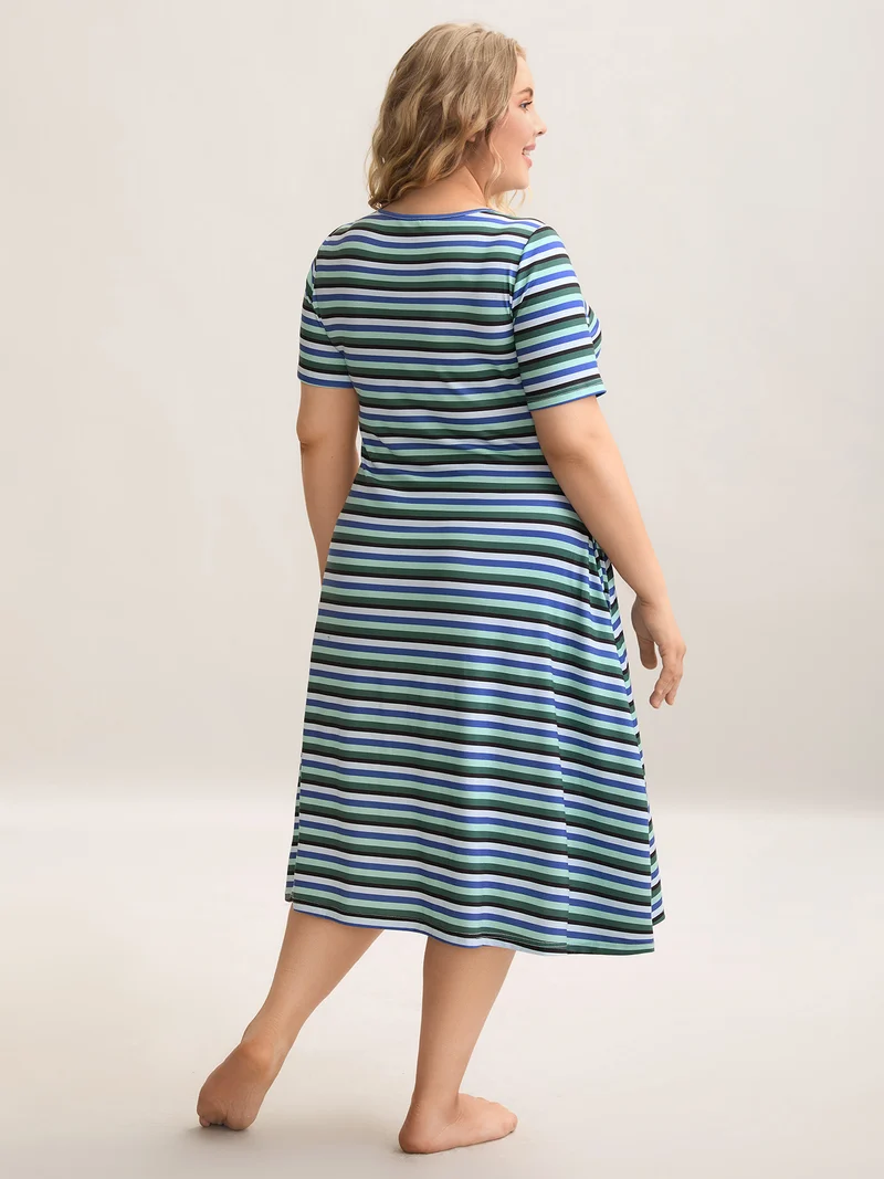 Stretchy Striped Slit Pocket Sleep Dress
