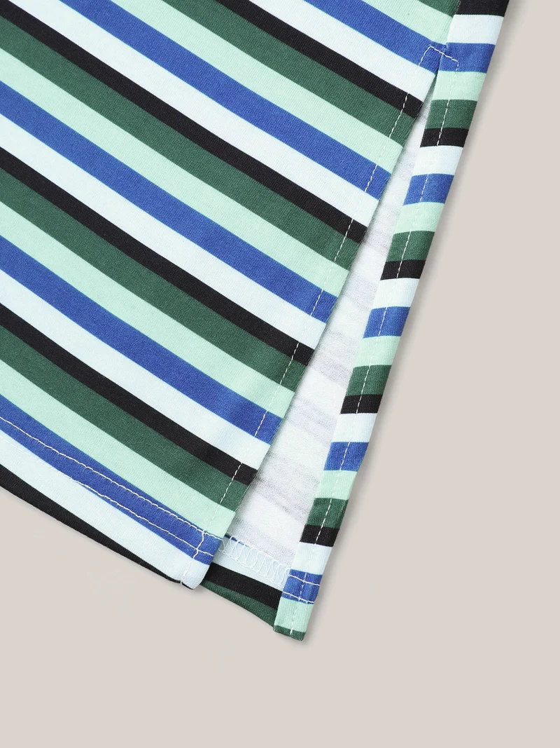 Stretchy Striped Slit Pocket Sleep Dress