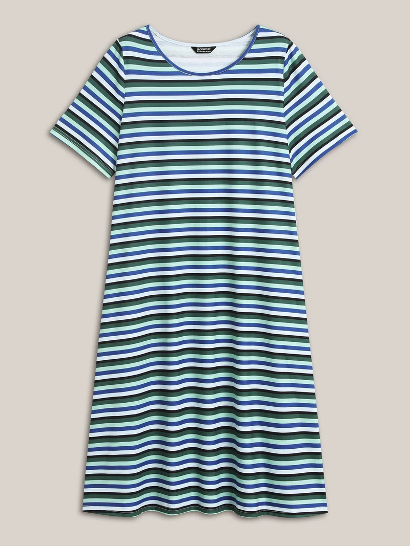 Stretchy Striped Slit Pocket Sleep Dress