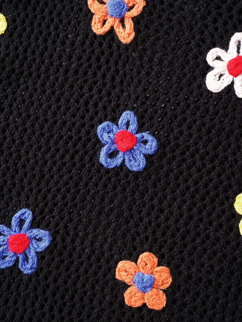 Crochet Flower Cut-Out Swim Cover-Up