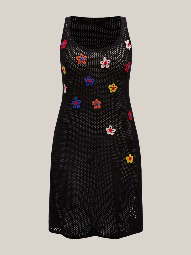 Crochet Flower Cut-Out Swim Cover-Up