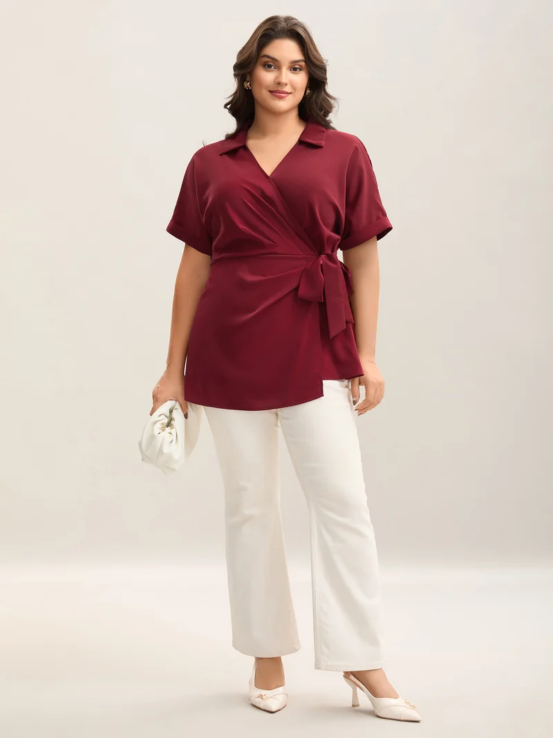 Side Knotted Collar Plain Shirt
