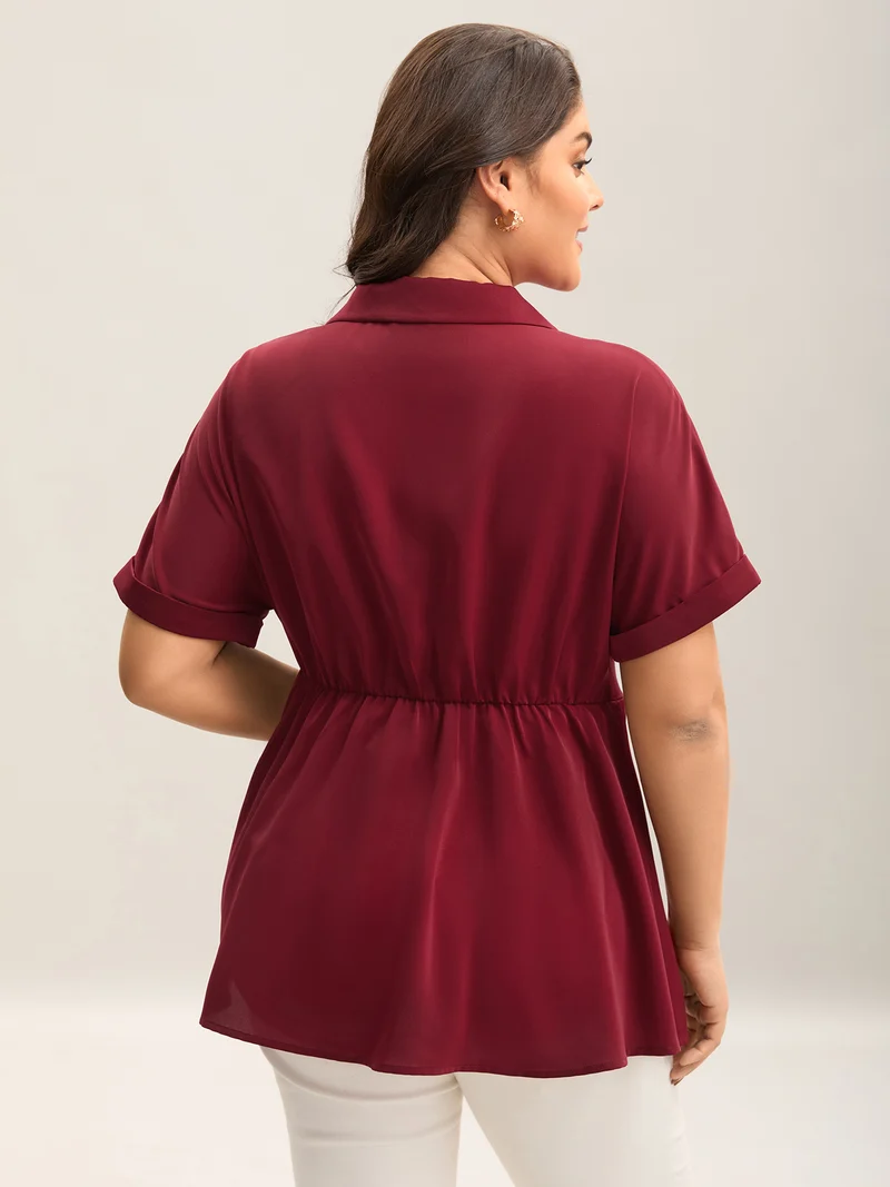 Side Knotted Collar Plain Shirt
