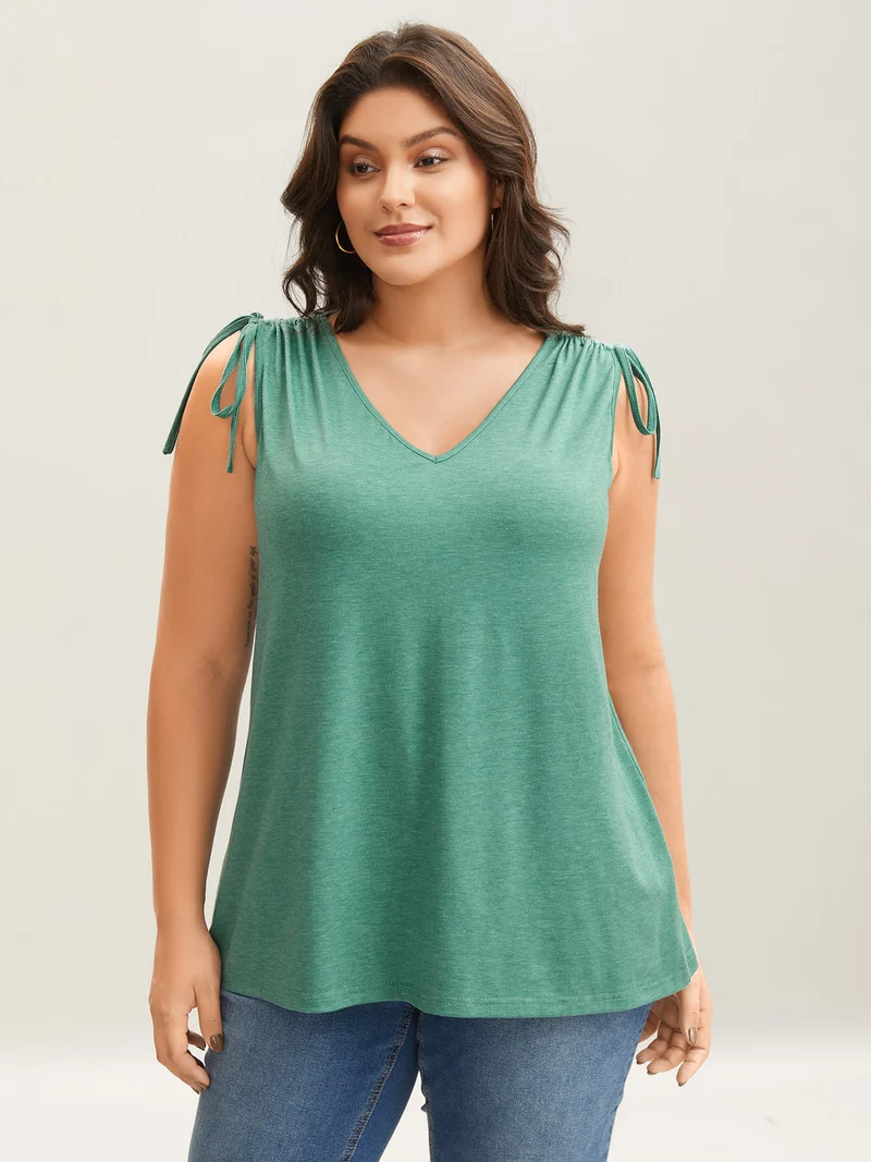 Heather Stretchy Shoulder Drawstring Tank Top