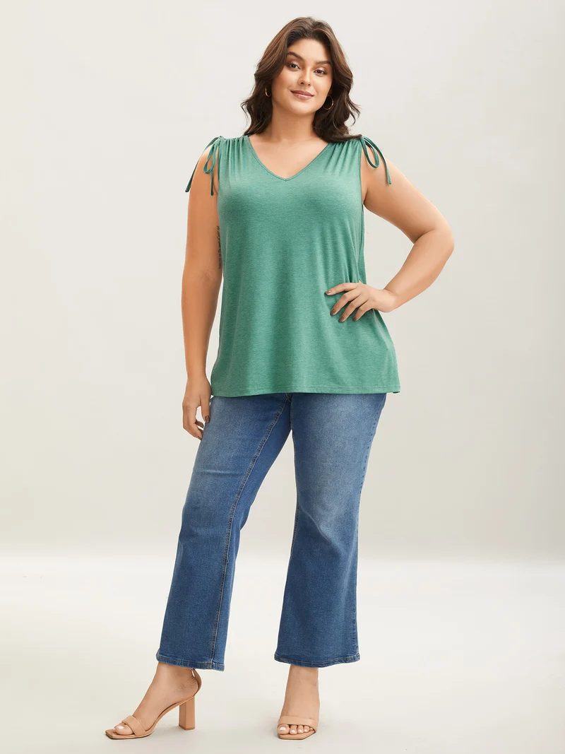 Heather Stretchy Shoulder Drawstring Tank Top