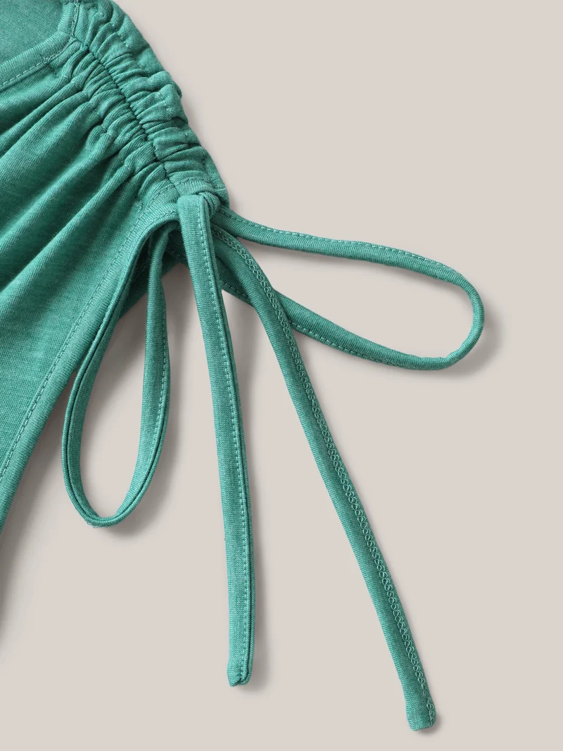 Heather Stretchy Shoulder Drawstring Tank Top