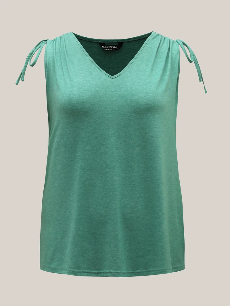 Heather Stretchy Shoulder Drawstring Tank Top