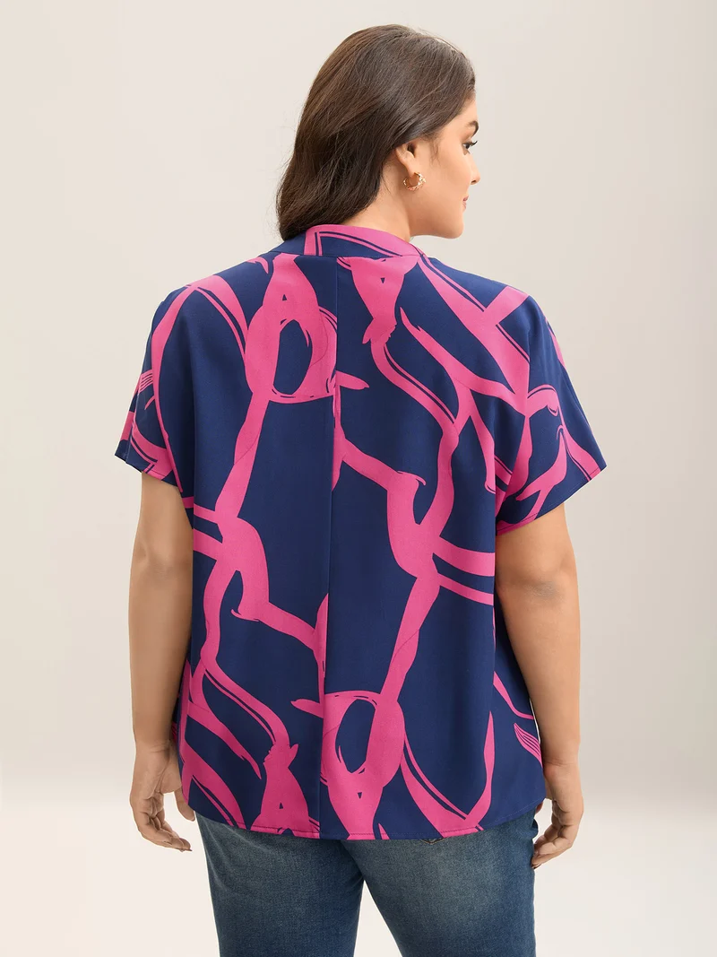 Geometric Pattern Bow Tie Blouse