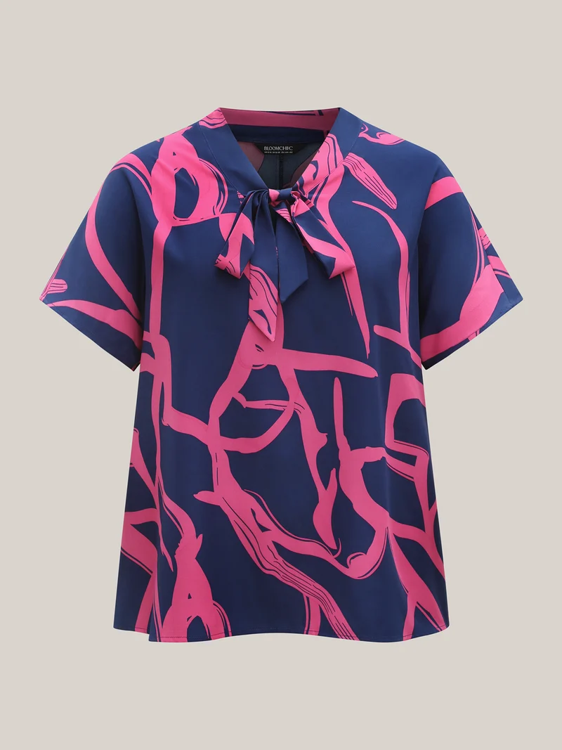 Geometric Pattern Bow Tie Blouse