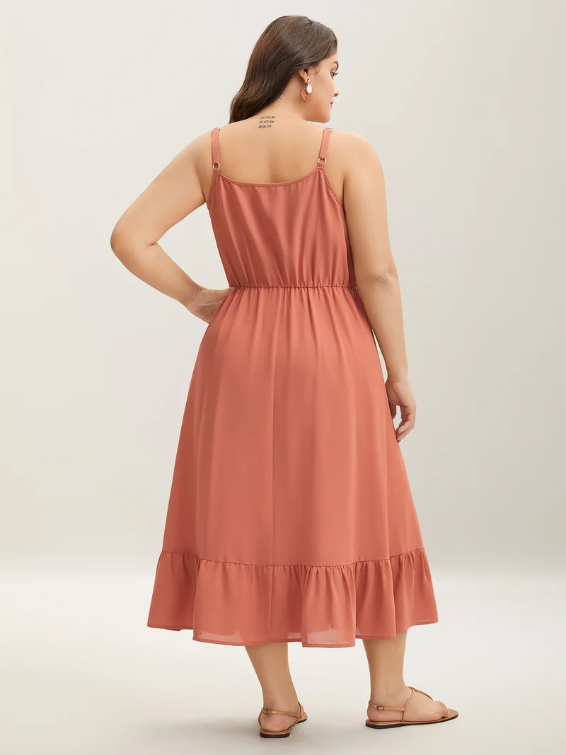 Lace Patchwork Stretchy Waist Midi Dress