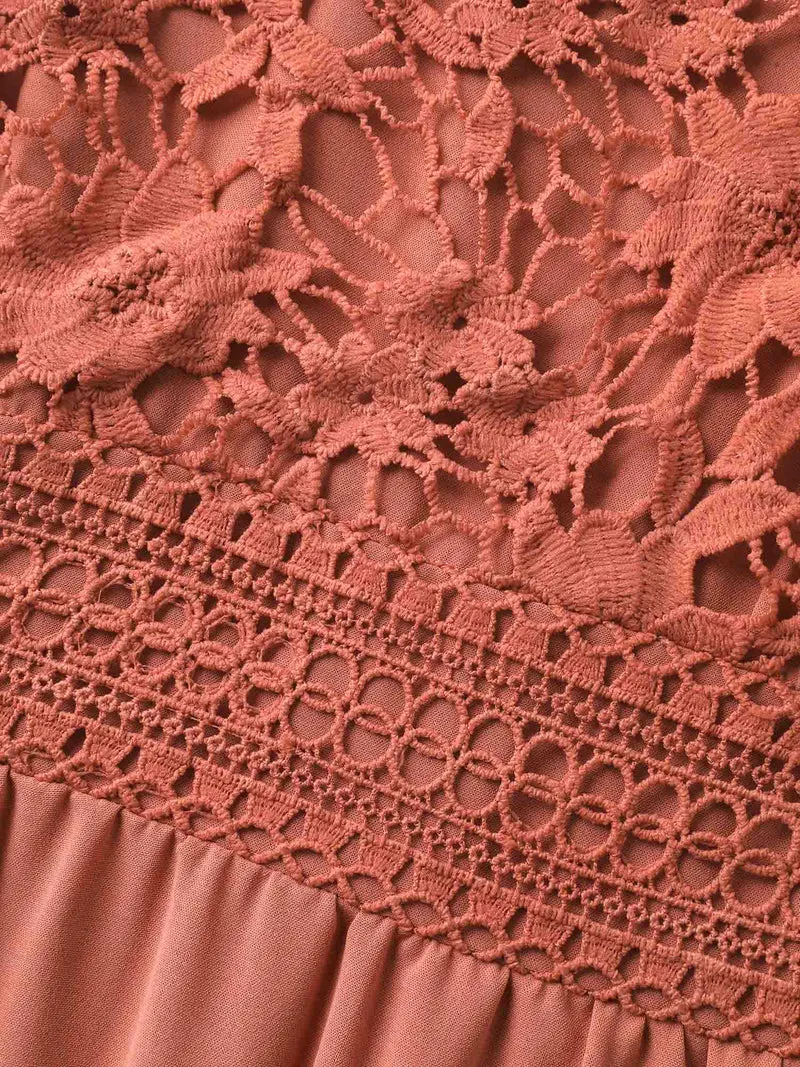Lace Patchwork Stretchy Waist Midi Dress