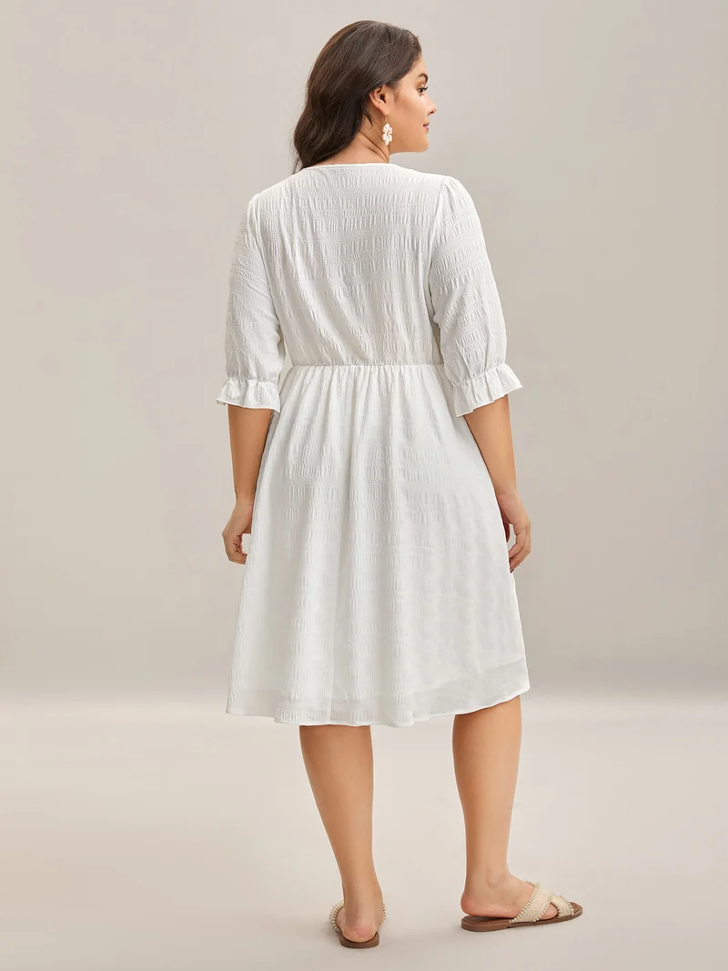 Textured Lace Waist-Tie Midi Dress