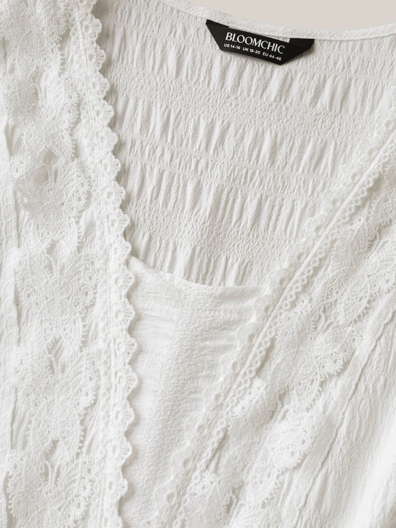 Textured Lace Waist-Tie Midi Dress