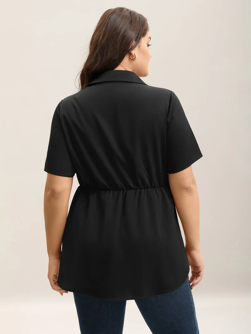 Button Up Belted Collar Shirt
