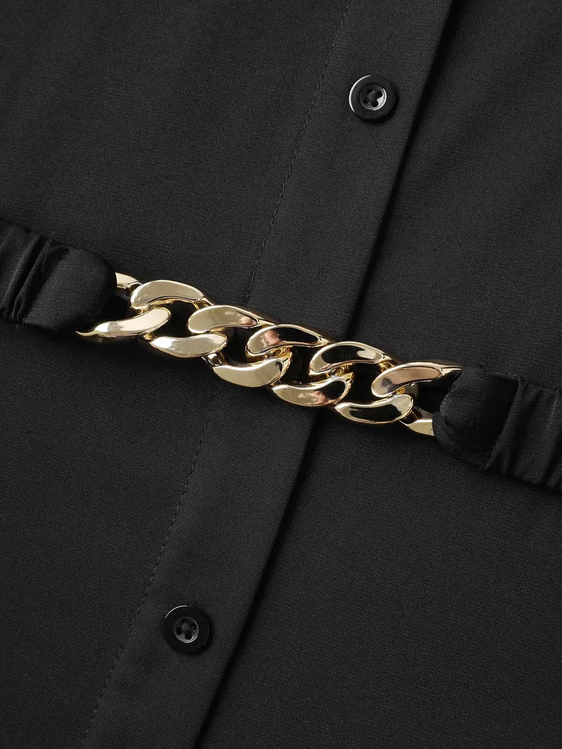 Button Up Belted Collar Shirt