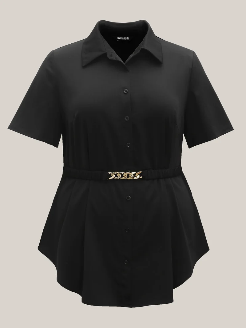 Button Up Belted Collar Shirt