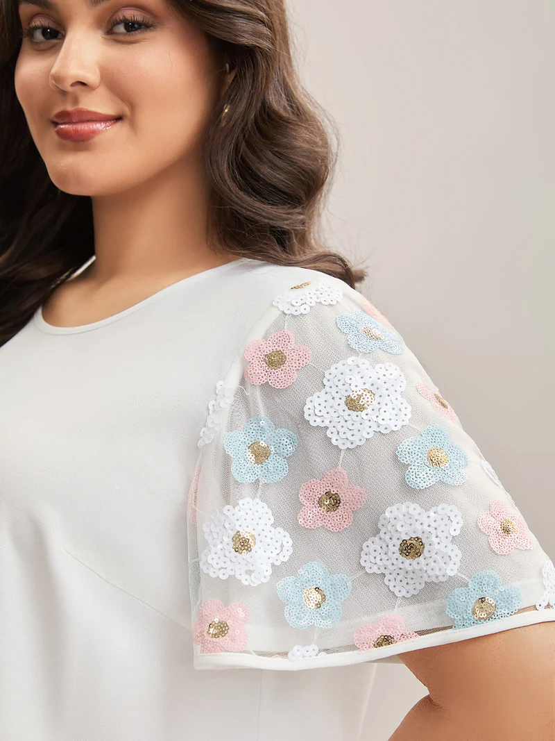 Crochet Flower Sleeve Spliced Blouse