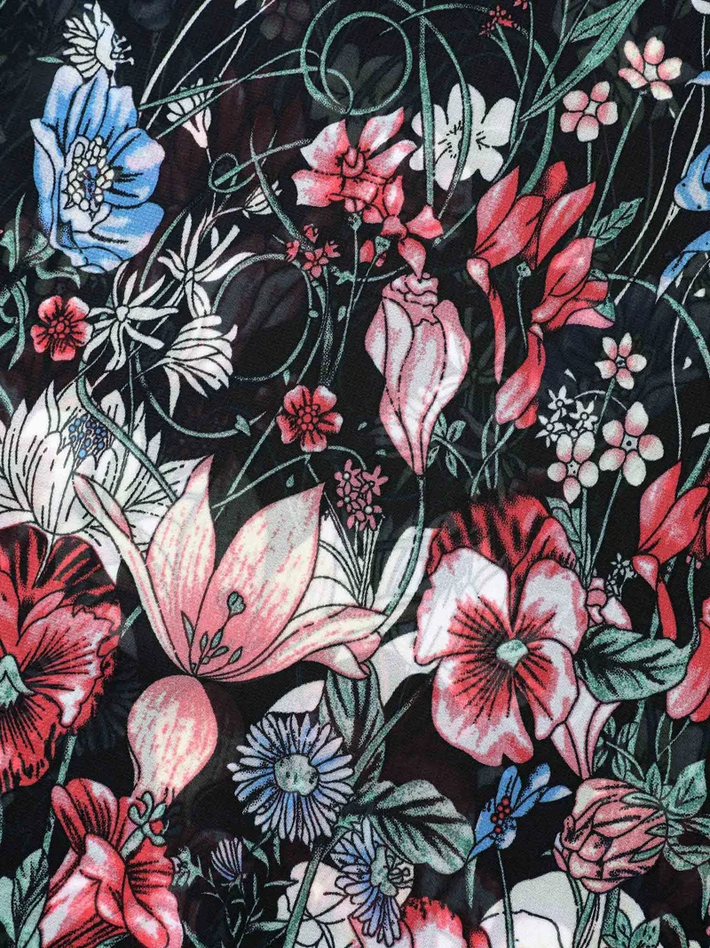 Floral Print Sheer Round Neck Blouse