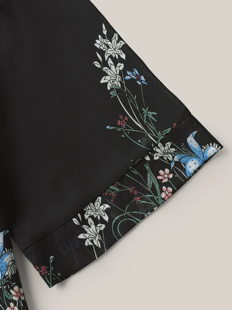 Floral Print Sheer Round Neck Blouse