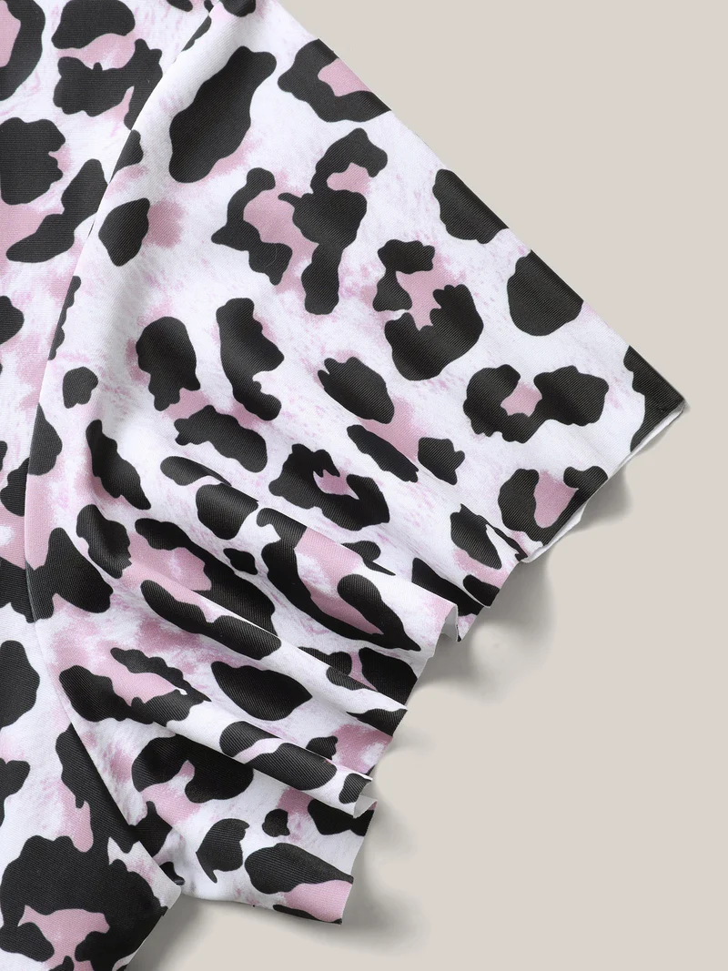 Leopard Print Color Contrast Swim Dress