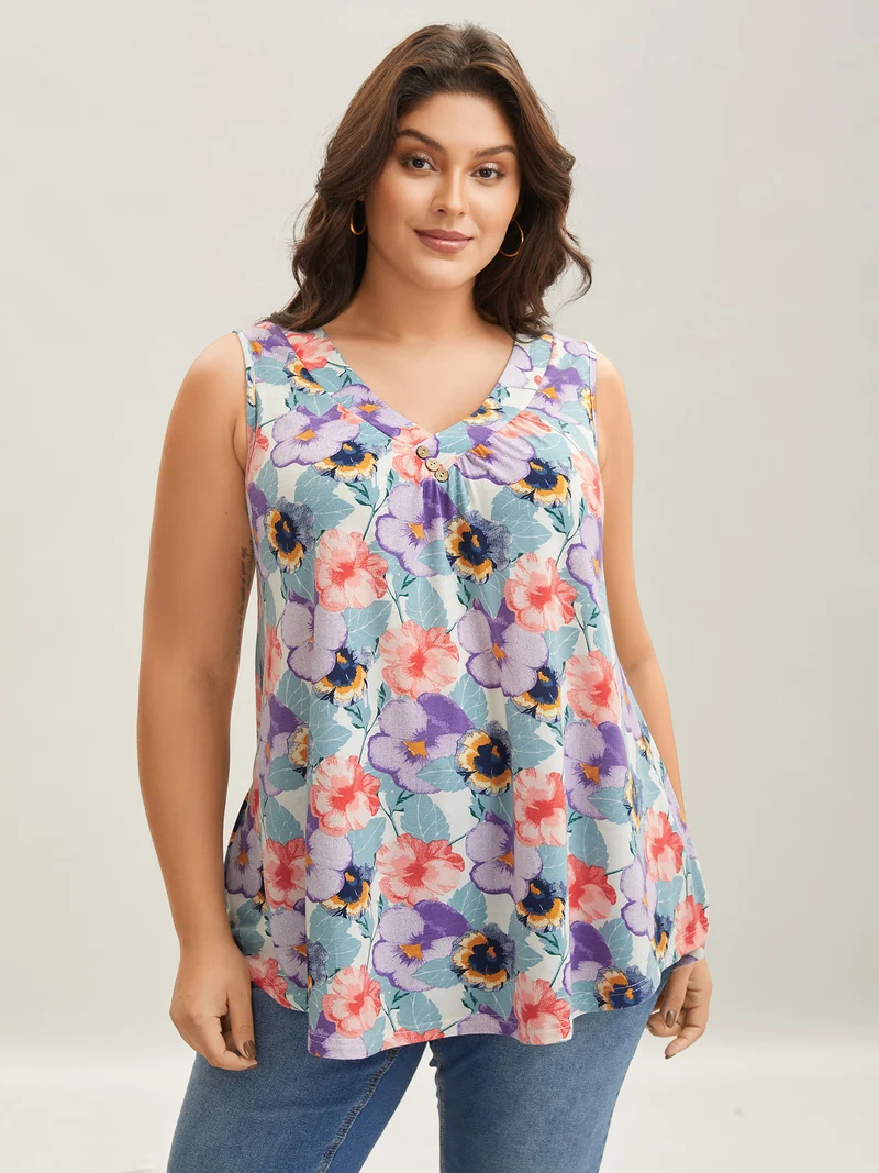 Spring Romance Pleated Front Tank Top