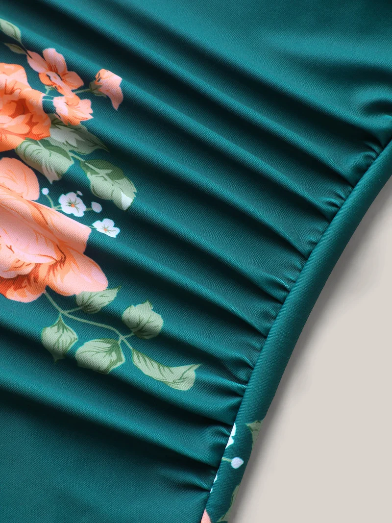 Two-Piece Floral Ruffled Knotted One-Piece, Sarong