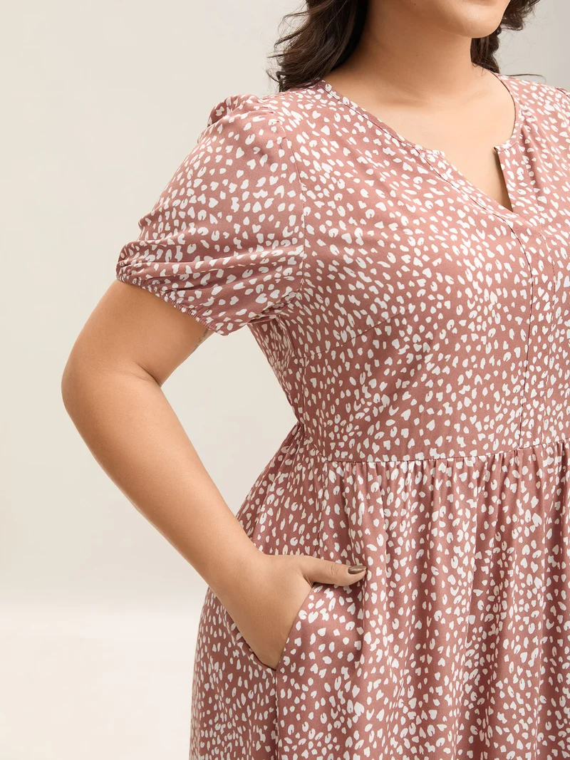 Leopard Print Pockets Tiered Midi Dress